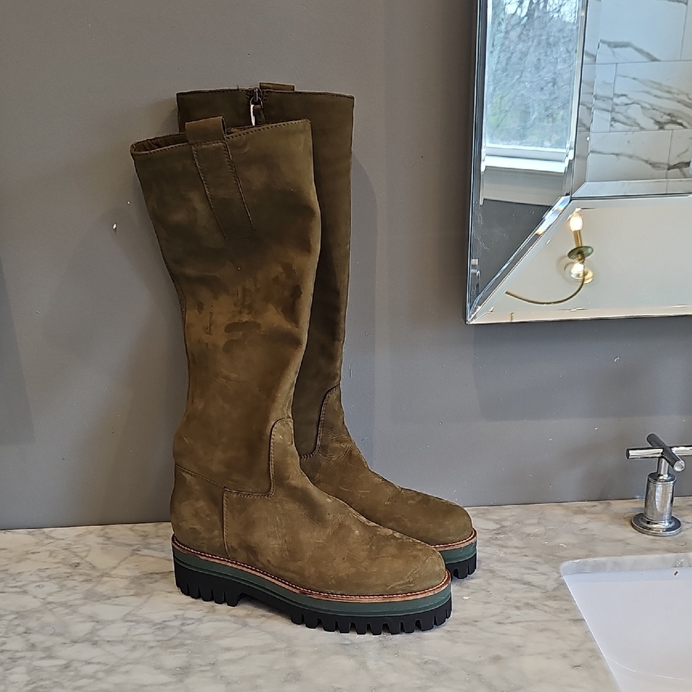 Olive Suede Combat Boots